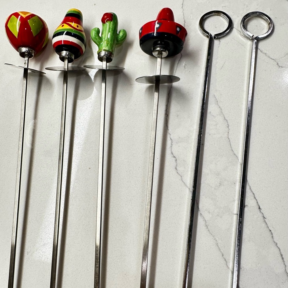 Vibrant Southwestern Theme BBQ Skewers Cactus, Sombrero, Maracas Set of 4 + 2